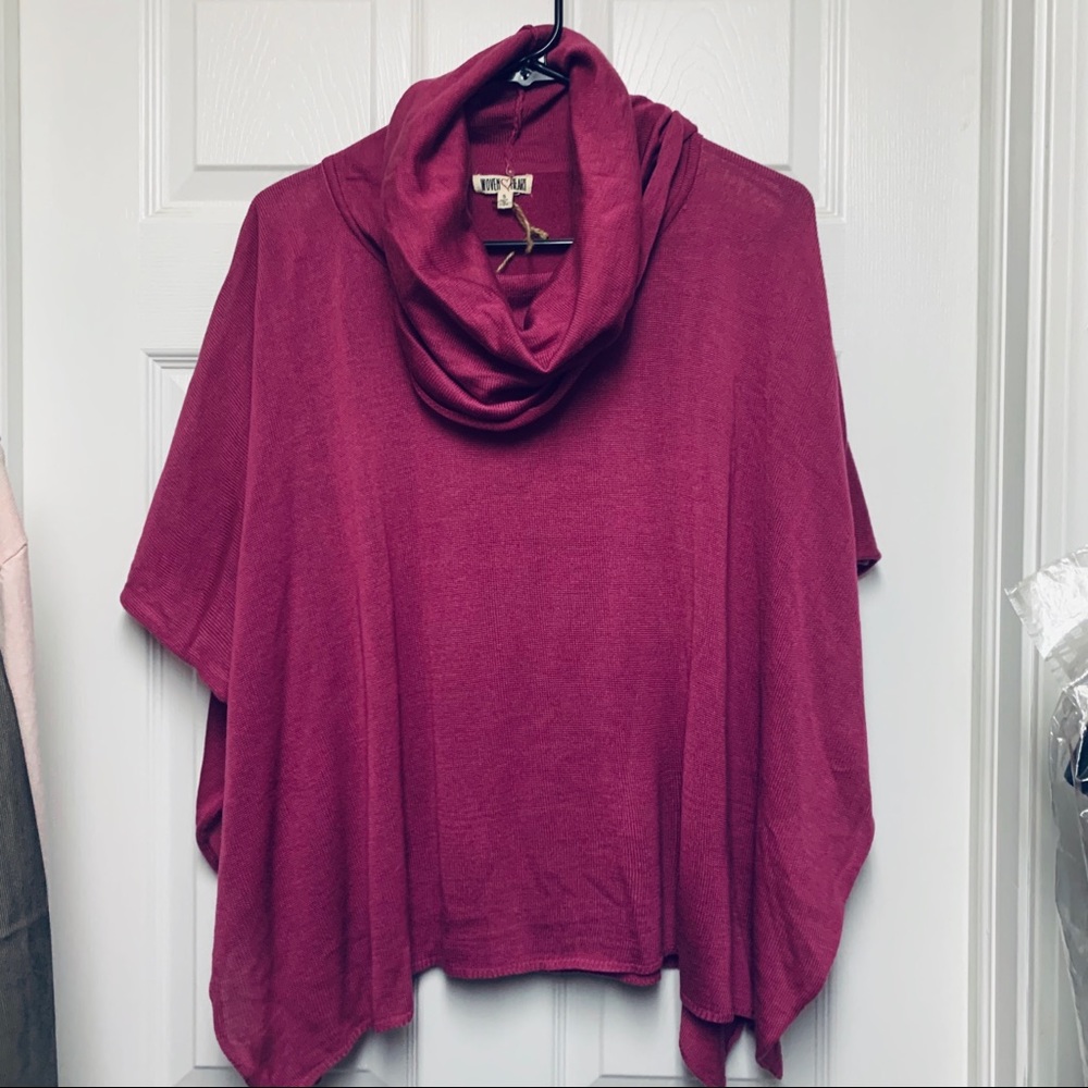 NWOT Woven Heart, Cowl Neck, Poncho / Shrug Style - Fuchsia S (Runs Big)